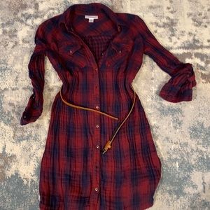 Plaid flannel maternity dress